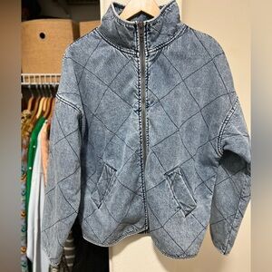 BY TOGETHER 100% Cotton Oversized Zip Up Jean Jacket
